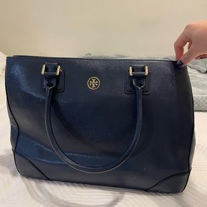 Navy blue Tory Burch leather tote satchel bag, like new